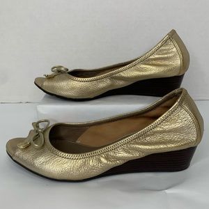 Cole Haan Metallic Gold Wedge Slip Ons shoes